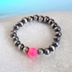 DESERT PEARL AND PINK AURORA OPAL STRETCH RING 925 STERLING SILVER SIZE 7 - 9